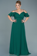 Большое Шифоновое Вечернее Платье Изумрудно-зеленый ABU2623