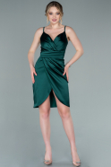 Короткое Атласное Платье Изумрудно-зеленый ABK1081