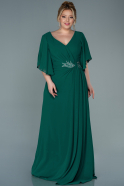 Длинное Шифоновое Вечернее Платье Изумрудно-зеленый ABU2683
