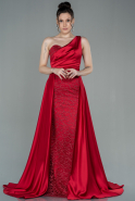 Длинное Атласное Вечернее Платье красный ABU2933