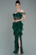 Длинное Вечернее Платье Изумрудно-зеленый ABU1596