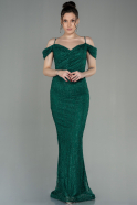 Длинное Вечернее Платье Изумрудно-зеленый ABU2963