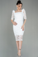 Миди Пригласительное Платье Из Кружева Белый ABK1649