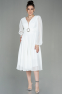 Миди Шифоновое Платье На Приглашение Белый ABK1667