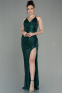Длинное Платье С Чешуйчатым Узором Изумрудно-зеленый ABU2955