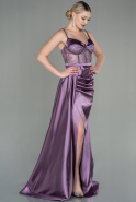 Длинное Атласное Вечернее Платье Лавандовый ABU2130