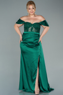 Большое Атласное Платье Изумрудно-зеленый ABU2371