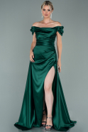 Длинное Атласное Вечернее Платье Изумрудно-зеленый ABU2003