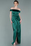 Длинное Атласное Вечернее Платье Изумрудно-зеленый ABU2260