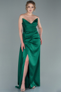 Длинное Атласное Выпускное Платье Изумрудно-зеленый ABU2340