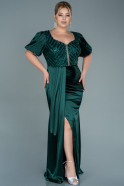 Длинное Сатиновое Платье Большого Размера Изумрудно-зеленый ABU2642