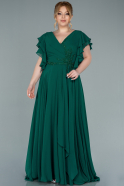 Большое Шифоновое Вечернее Платье Изумрудно-зеленый ABU2105