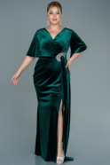 Длинное Бархатное Вечернее Платье Изумрудно-зеленый ABU2645