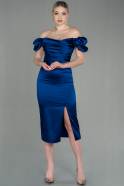 Миди Сатиновое Ночное Платье Темно-синий ABK1601