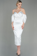 Миди Атласное Пригласительное Платье Белый ABK1676