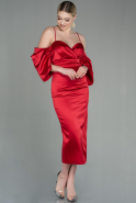 Миди Атласное Пригласительное Платье красный ABK1676