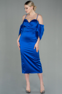 Миди Атласное Пригласительное Платье Ярко-синий ABK1676