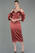 Миди Атласное Пригласительное Платье Цвет корицы ABK1676