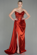 Длинное Атласное Вечернее Платье Цвет корицы ABU3683