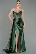 Длинное Атласное Вечернее Платье Темно-зеленый ABU3683