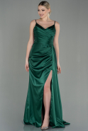 Длинное Атласное Выпускное Платье зелёный ABU2273
