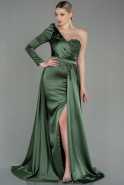 Длинное Атласное Вечернее Платье Темно-зеленый ABU2610
