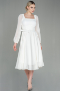 Миди Шифоновое Платье На Приглашение Белый ABK1677