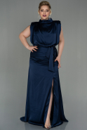 Большое Атласное Платье Темно-синий ABU2969