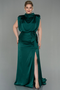 Большое Атласное Платье Изумрудно-зеленый ABU2969