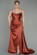 Большое Атласное Платье Цвет корицы ABU2970