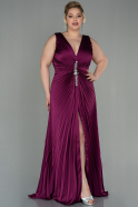 Большое Атласное Платье Сливовый ABU2975