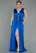 Большое Атласное Платье Ярко-синий ABU2975