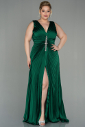 Большое Атласное Платье Изумрудно-зеленый ABU2975