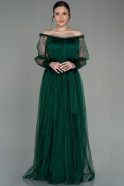Длинное Вечернее Платье Изумрудно-зеленый ABU2980