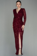 Длинное Чешуйчатое Вечернее Платье Бордовый ABU2859