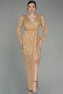 Длинное Чешуйчатое Вечернее Платье Золотой ABU2859