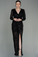 Длинное Чешуйчатое Вечернее Платье Черный ABU2859