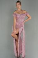Длинное Чешуйчатое Вечернее Платье Пудровый ABU2987