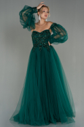 Длинное Вечернее Платье Изумрудно-зеленый ABU2989