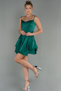 Короткое Атласное Платье Изумрудно-зеленый ABK1691