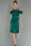 Миди Сатиновое Ночное Платье Изумрудно-зеленый ABK1692