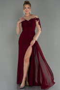 Длинное Шифоновое Вечернее Платье Бордовый ABU3012