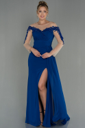 Длинное Шифоновое Вечернее Платье Ярко-синий ABU3012