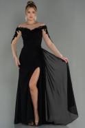 Длинное Шифоновое Вечернее Платье Черный ABU3012