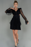 Короткое Кружевное Платье Черный ABK1699