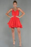 Мини Шифоновое Ночное Платье Оранжево-Красный ABK1695
