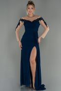 Длинное Шифоновое Вечернее Платье Темно-синий ABU3012