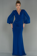 Длинное Шифоновое Вечернее Платье Ярко-синий ABU2818