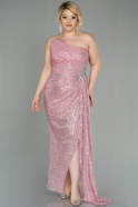 Длинное Вечернее Платье С Чешуйками Пудровый ABU3014