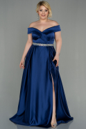 Большое Атласное Платье Темно-синий ABU3017